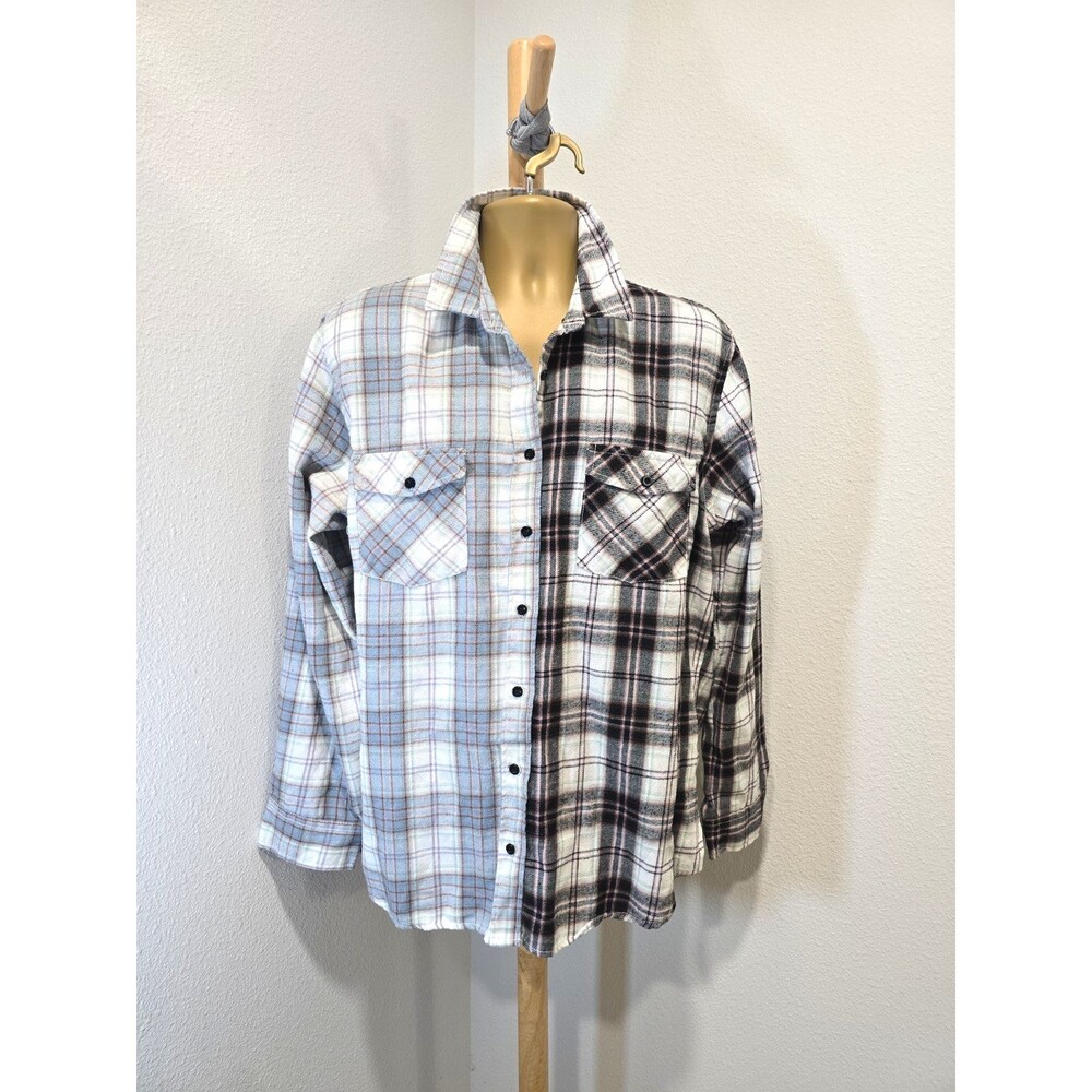 RSQ Plaid Flannel Shirt Sz XL Long Sleeve Cotton Grunge Mixed Patchwork Western